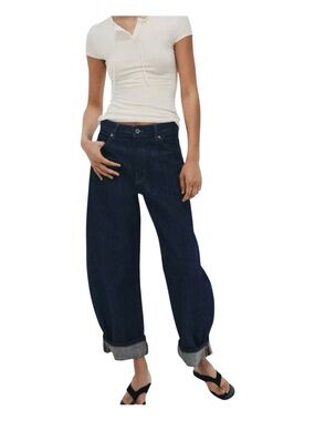 ZARA Tailored Balloon Jean, Mid-Rise, Full Length in Medium Wash